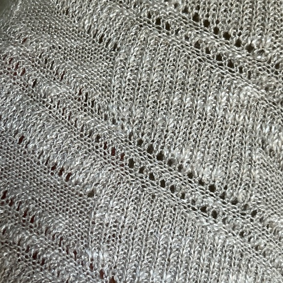 Eileen Fisher Cream Linen Blend Open Lace Knit 3/4 Sleeve Sweater V-neck… - Picture 5 of 10